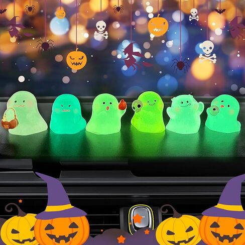 6 PCS Halloween Car Ghost Ornaments, Colourful Luminous Miniatures Resin Statue Adornments for House Landscape, Cars Accessories for Auto Decoration Dashboard Rearview Mirror Screen Display in Kuwait