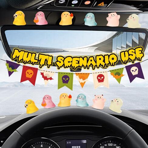 6 PCS Halloween Car Ghost Ornaments, Colourful Luminous Miniatures Resin Statue Adornments for House Landscape, Cars Accessories for Auto Decoration Dashboard Rearview Mirror Screen Display in Kuwait
