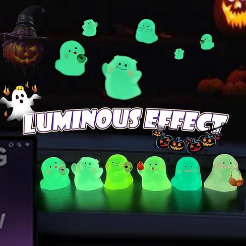 6 PCS Halloween Car Ghost Ornaments, Colourful Luminous Miniatures Resin Statue Adornments for House Landscape, Cars Accessories for Auto Decoration Dashboard Rearview Mirror Screen Display in Kuwait