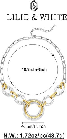 LILIE&WHITE Gold And Silver Chain Necklace For Women Rope Chain Necklace Chic Link Chunky Gold Necklace Fashion Jewelry in Saudi Arabia