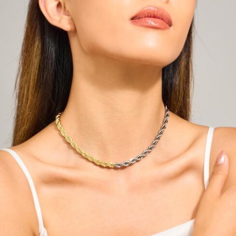 LILIE&WHITE Gold And Silver Chain Necklace For Women Rope Chain Necklace Chic Link Chunky Gold Necklace Fashion Jewelry in Saudi Arabia