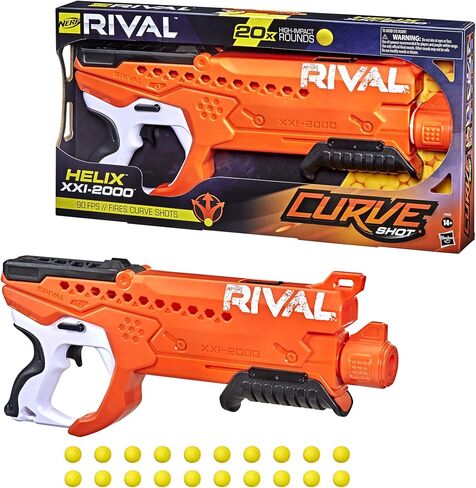 Nerf Rival Curve Shot - مسدس هيليكس XXI-2000 - جولات إطلاق نار للانحناء إلى اليسار أو اليمين أو إلى الأسفل أو إطلاق النار بشكل مستقيم - 20 طلقة منافسة in Saudi Arabia
