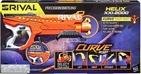Nerf Rival Curve Shot - مسدس هيليكس XXI-2000 - جولات إطلاق نار للانحناء إلى اليسار أو اليمين أو إلى الأسفل أو إطلاق النار بشكل مستقيم - 20 طلقة منافسة in Saudi Arabia