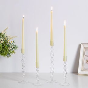 Hewory Glass Candle Holder Set: 4PCS Amber Glass Candlestick Holders Vintage Taper Candle Holders for Candlesticks, Unique Candle Sticks Holder Decor for Table Dinner Festival Events Decorations