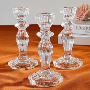 6.2" Tall Glass Candle Holder Set of 6 Glass Taper Candle Holders for Candlesticks Clear Crystal Glass Candlestick Holders Candle Sticks Holder Decor for Wedding, Birthday, Thanksgiving,Housewarming