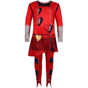 Red Costume Jumpsuits for Girl Rise Red with Wig Bodysuits with Skirt Party Dress up for 4-10Y