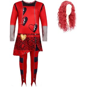 Red Costume Jumpsuits for Girl Rise Red with Wig Bodysuits with Skirt Party Dress up for 4-10Y