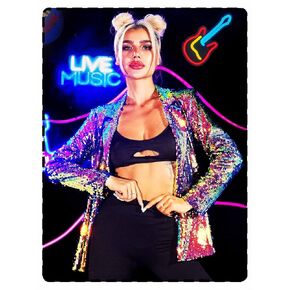 GORAIS Women Sequin Jackets Long Sleeve Sparkly Blazer Open Front Casual Glitter Cardigan Jackets for Dresses