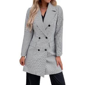 WDIRARA Women's Plaid Button Front Long Sleeve Blazer Elegant Gingham Jacket