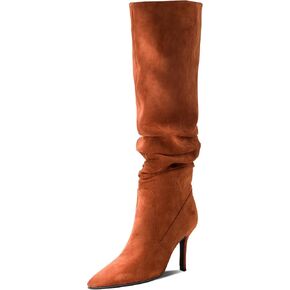 Women's Suede Slouchy Knee High Boots,Brown Stiletto High Boots Thigh High Boots, Knee High Pull On Boots of Women,Pointed Toe Mid Tall Boots Long boots