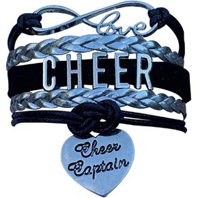 Sportybella Cheer Captain Charm Bracelet- Captain Cheerleading Bracelet- Cheer Jewelry - Gift For Cheerleader (Black/Silver)
