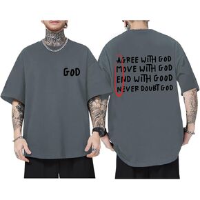 Christian Shirts for Men Inspirational God Faith Jesus Shirt Vintage Oversized Graphic T-Shirts Agree with God Tops