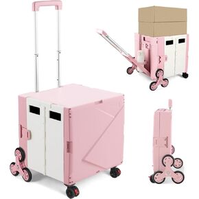 76L Folding Utility Cart Portable Rolling Crate Handcart Shopping Collapsible Tool Box with Stair Climbing Wheels,Hidden Lid,2 Rotate Wheels,for Grocery,Shopping,Office,Storage(Green)