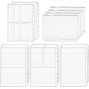 A5 Binder Pockets, 12PCS A5 Size 6 Holes Binder Inserts, A5 Binder Inserts Sleeves Premium Clear Binder Zipper Folders Document Filing Bags for 6-Ring Notebook Binder Loose Leaf Bags, Clear