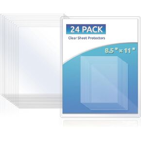 24 Pack Sheet Protectors, Clear Hard Plastic Sheet Protectors 8.5"x11" Rigid Print Protectors Heavy Duty Toploader Papers Protectors for Magazine Posters Photo Page Document School Office