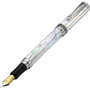 Xezo Maestro Medium Nib Fountain Pen, Oceanic Origin White Mother of Pearl with 18 Karat Gold and Pure Platinum Plating. Handcrafted, Limited Edition, and Serialized. No Two Alike