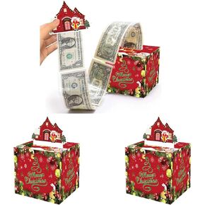 Christmas Money Holders for Cash, 3 Pack Merry Christmas Money Box for Cash Gift Pull, Pull Out Money Gift Box Christmas, Christmas Money Pull Out Gift Box, Creative Way to Give Cash Gifts.