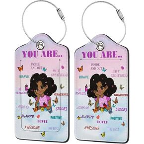 Cute Cat Luggage Tags for Suitcases, 2 Pack Cute PU Leather Luggage Tag with Stainless Steel Loop Privacy Cover ID Label Travel Bag Luggage Identifiers for Women Men Suitcase Baggage
