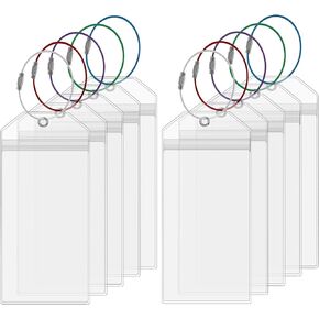 Cruise Bag Tags, 10 Pcs Transparent Cruise Tags Holder Reusable Clear Bag Pouch PVC Waterproof Holders with Zip Seal and Steel Loops for Ships Travel
