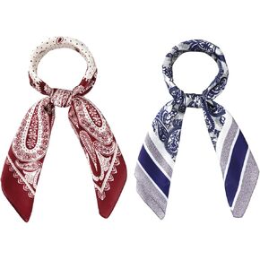 GERINLY Mens Silk Feel Scarf 2 Pack, 27 Inch Neckerchief Ascot, Novelty Head Bandana Wrap