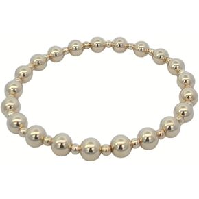 14kt Gold Filled Tarnish-Free Stretch Bracelet for Women - Elegant 3mm & 6mm Alternating Pattern Beaded Design - Great Gift Idea for Woman