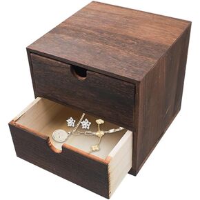 2-Drawer Desk Organizer Rustic Wooden Drawer Organizer for Storing Small Items Wood Countertop Drawer Organizers Storage Drawers for Desk Heavy Carbonization Farmhouse Storage Box (7 x 7in)