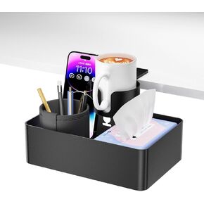 Desk Organizer with Cup Holder and 360°Swivel Clamp-on Pencil Drawer, Desk Hidden Extra Sturdy C-Clamp Mount System and Easy to Instal, Home Office Art Supply Storage Box