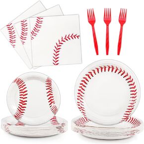 96 Pcs Baseball Party Decorations, Baseball Party Supplies Bundle Include Baseball Plates, Napkins, Forks, Baseball Birthday Party Decorations Serves 24