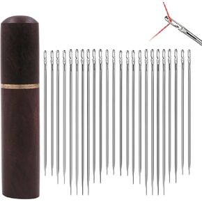 إبر الخياطة اليدوية ذاتية الخيط - إبر سهلة الخيط للخياطة اليدوية، إبرة تطريز جانبية ذاتية الخيط مع علبة إبرة خشبية نمط نحت 24 قطعة in Kuwait