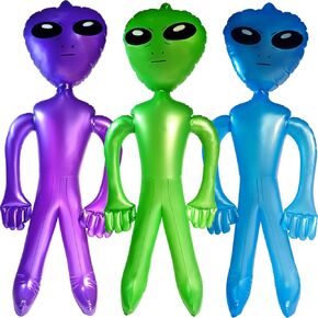 3 Inflatable Alien - Pack of 3 Jumbo - Green, Purple and Blue Inflate Martian Aliens Toy for All Ages, Great for Halloween Party Decorations and Birthday, Area 51-32" x 12"