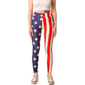 Womens Long Striped Leggings High Waisted 4th of July American Flag Stars Buttery Soft America USA 2024
