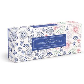 Galison William Morris – Rubber Stamp Set Includes 4 Beautiful Colored Ink Pads and 11 Unique William Morris Floral and Bird Wooden Stamp Blocks