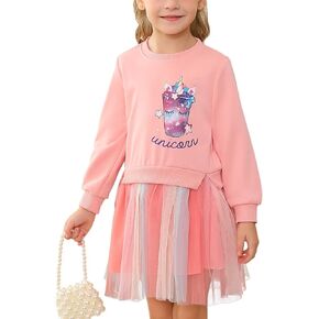 Girls Tutu Dress Winter Long Sleeves Party Gifts Kid Rainbow Dresses Toddler Outfit for Girls 3-7 Years