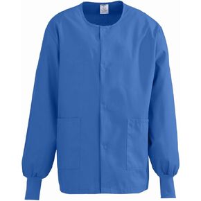 Medline 8832JRLS ComfortEase Unisex Crew-Neck Warm-Up Scrub Jacket with Knit Cuff, Royal Blue, Small
