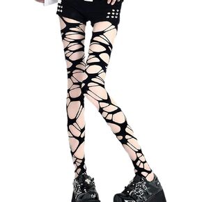 Women's Ultra Stretchable Stocking Sexy Pantyhose Hollow Tattered Footless Tights Halloween Cosplay Costume Props