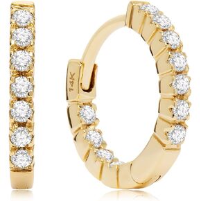 Everyday Elegance 14K Solid Gold Earrings | Round Cut Huggie Hoop | Cubic Zirconia | Choose Pave or 3-Stone Setting | With Gift Box