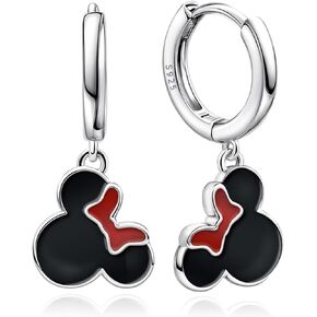 Sterling Silver Black Mouse Hoop Earrings for Women Cute Delicate Mouse Dangle Huggie Earrings Hypoallergenic Lucky Princess Animal Jewelry for Daughter Birthday Gifts
