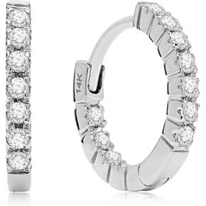 Everyday Elegance 14K Solid Gold Earrings | Round Cut Huggie Hoop | Cubic Zirconia | Choose Pave or 3-Stone Setting | With Gift Box