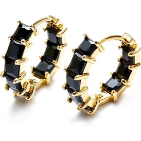 ACECHA Gold Hoop Earrings for Women Trendy, 18K Gold Plated Huggie Hoops Earrings Green Black CZ Hypoallergenic Earring Dainty Jewelry Gift