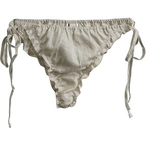 Amazhiyu Women's 100% Linen Summer Tie Side Bikini Bottom Becah Briefs Casual