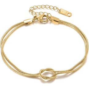 Gold Bracelets 18K Gold Plated Love Knot Bracelet Snake Chain Infinity Bracelet Adjustable Gold Jewelry Gifts for Women.