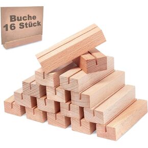 16Pcs Wooden Place Card Holders, Wood Photo Picture Card Holders for Weddings Banquets and Parties, Beech Table Number Holder Stands, Wood Menu Holder for Restaurants