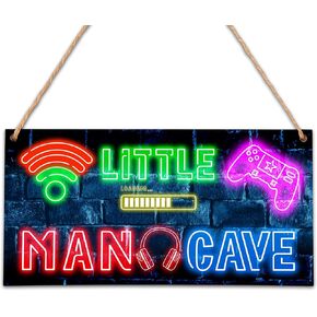 Little Man Cave Sign - 5"x 10" All-Star Sports Wooden Wall Art Decor - Baby Nursery Room Decor For Boys Kids Bedroom Playroom Room Door Signs - A08