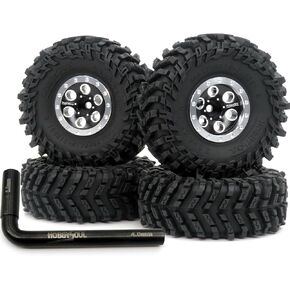 HOBBYSOUL 64 * 25mm Soft Sticky 1.0 tires F/R and Adjustable Negative Offset 1.0 beadlock wheels Black Rims For RC Mud Crawler 1/24 SCX24 FCX24 AX24 1/18 TRX4M