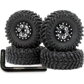 HOBBYSOUL 64 * 25mm Soft Sticky 1.0 tires F/R and Adjustable Negative Offset 1.0 beadlock wheels Black Rims For RC Mud Crawler 1/24 SCX24 FCX24 AX24 1/18 TRX4M in Kuwait