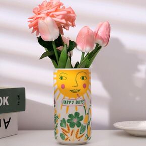 Cute Medium Ceramic Flower Vase - Colorful Boho Decor with Unique Abstract Round Design for Weddings, Mother's Day, and Friends - Ideal for Displaying Flowers or Pens