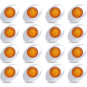 MADCATZ 3 بوصة (حزمة من 16) كهرمان بيضاوي صغير LED 3 ثنائيات جانبية لوحة ضوء مصباح دوران شامل مع إطار من الكروم لمقطورة الالتقاط RV Van Lorry Truck Boat Cabin 12V DC Low Q012 in Kuwait