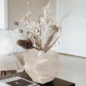 Cream Color Ceramic Vase for Modern Home Decor, Ceramic Coral Flower Vase for Nordic Art Pampas Grass,Boho Decor Donut Centerpiece Vases for Coffee Table Office Bookshelf Living Room Decor（1PS）