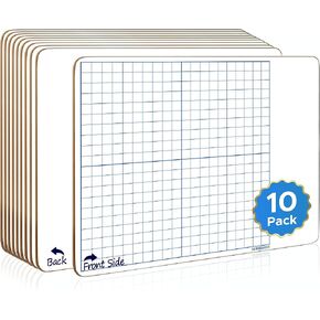 SCRIBBLEDO 10 Pack Dry Erase Graph Whiteboard 11"x14" Double Sided Dry Erase Board with Grid for Home School Classroom Kids and Students Portable Grid Board for Graphing and Geometry Coordinate Plane