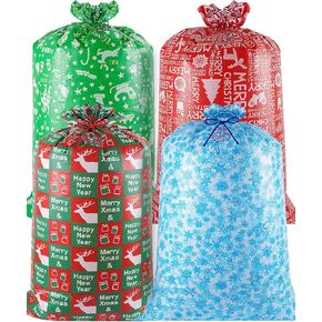 Jaywayang 4PCS Extra Large Christmas Gift Bags, Oversized Christmas Bags 60" x 36" Jumbo Plastic Gift Bags with Tag and String for Huge Big Gifts Presents Wrapping Kids Bicycle Bike Gift Bag